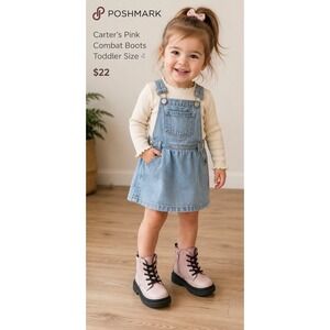 Carter's Pink Combat Boots Toddler Size 4 Girl Zip Up Lug Sole Moto Casual Girly